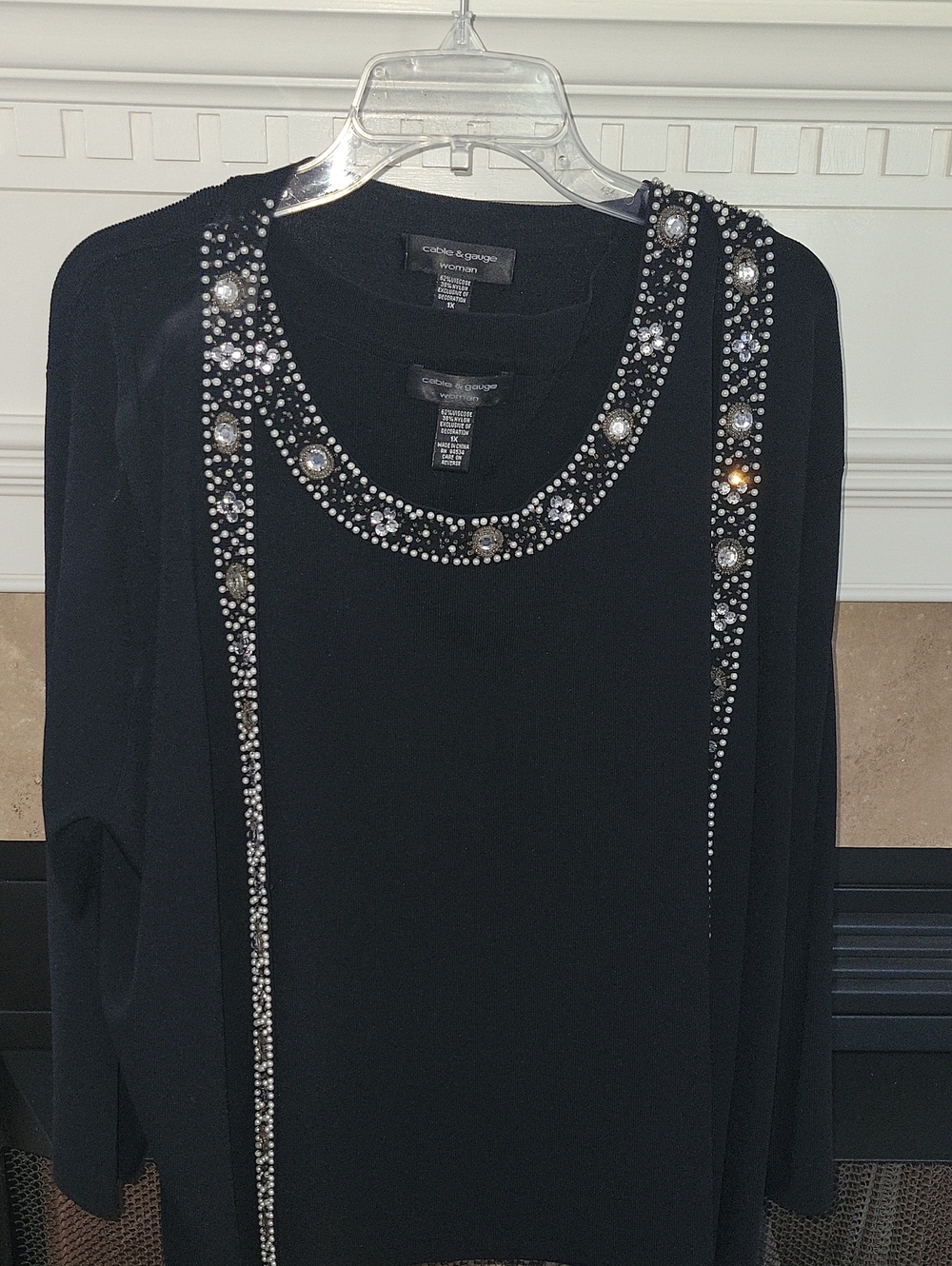 Cable & Gauge Black Long-Sleeve Open Jewel-Trim  Top With Matching Jeweled Tank